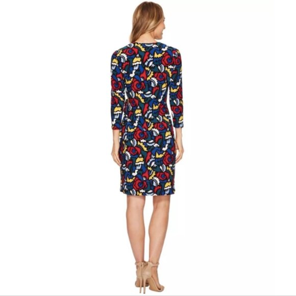 NEW Anne Klein Geometric Pattern Print Faux Wrap Midi Dress Sz. S - Picture 2 of 4